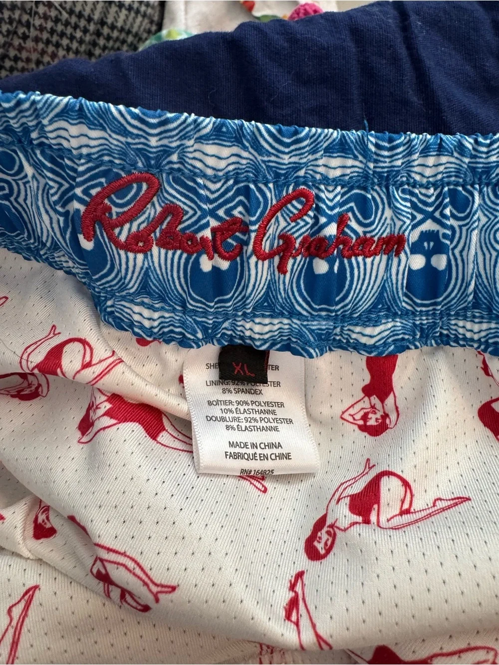 Robert Graham Swim Trunks Shorts Men XL Blue Skull Print Compression Lined Surf